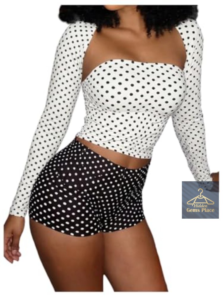 3 Piece Polka Dot Top And Shorts Set Y2k Party Outfit